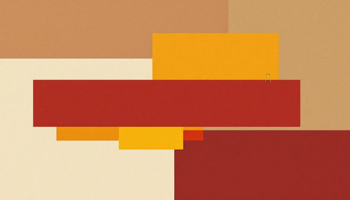 An abstract planar composition of amber and sepia rectangles